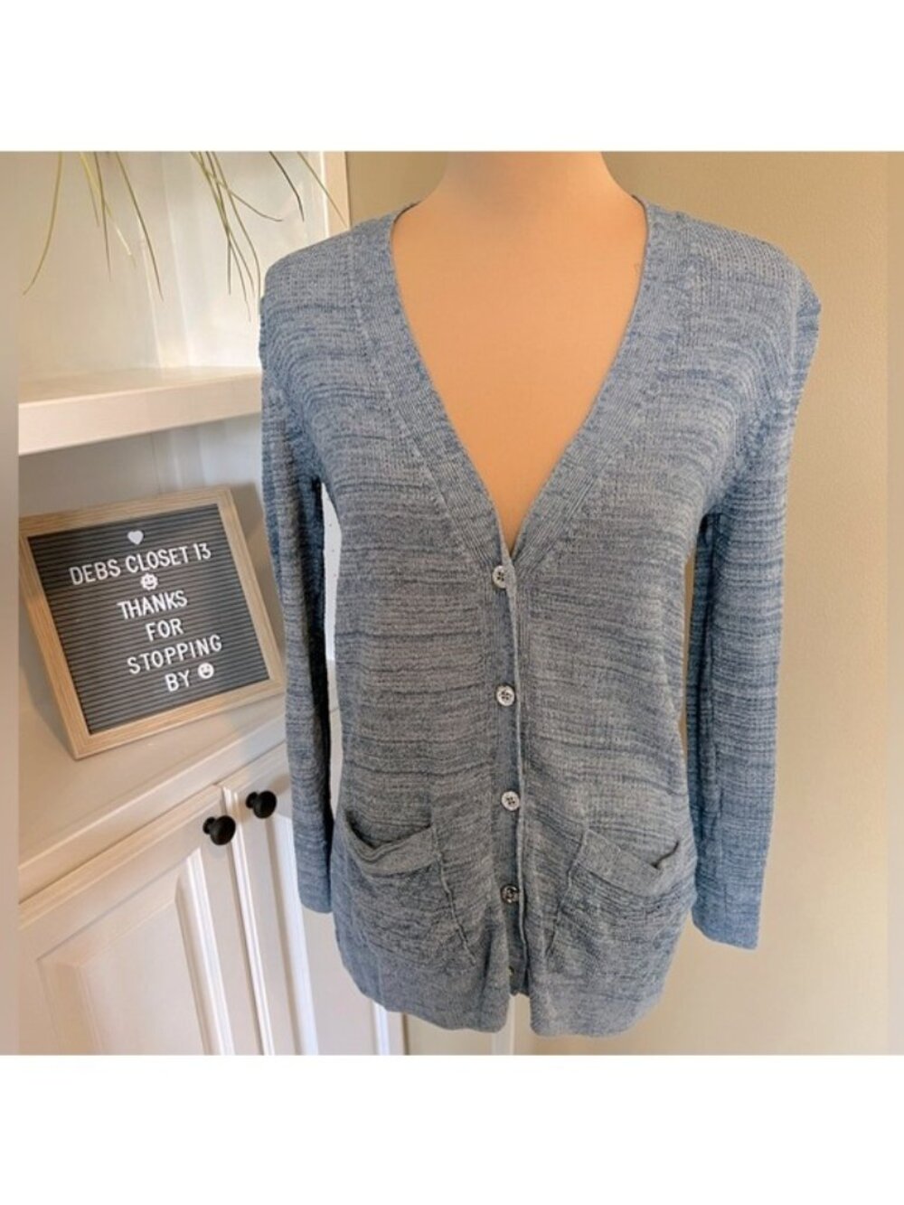 Bean Pole Women’s Cardigan Lightweight Sweater Size Medium Button Front Blue
